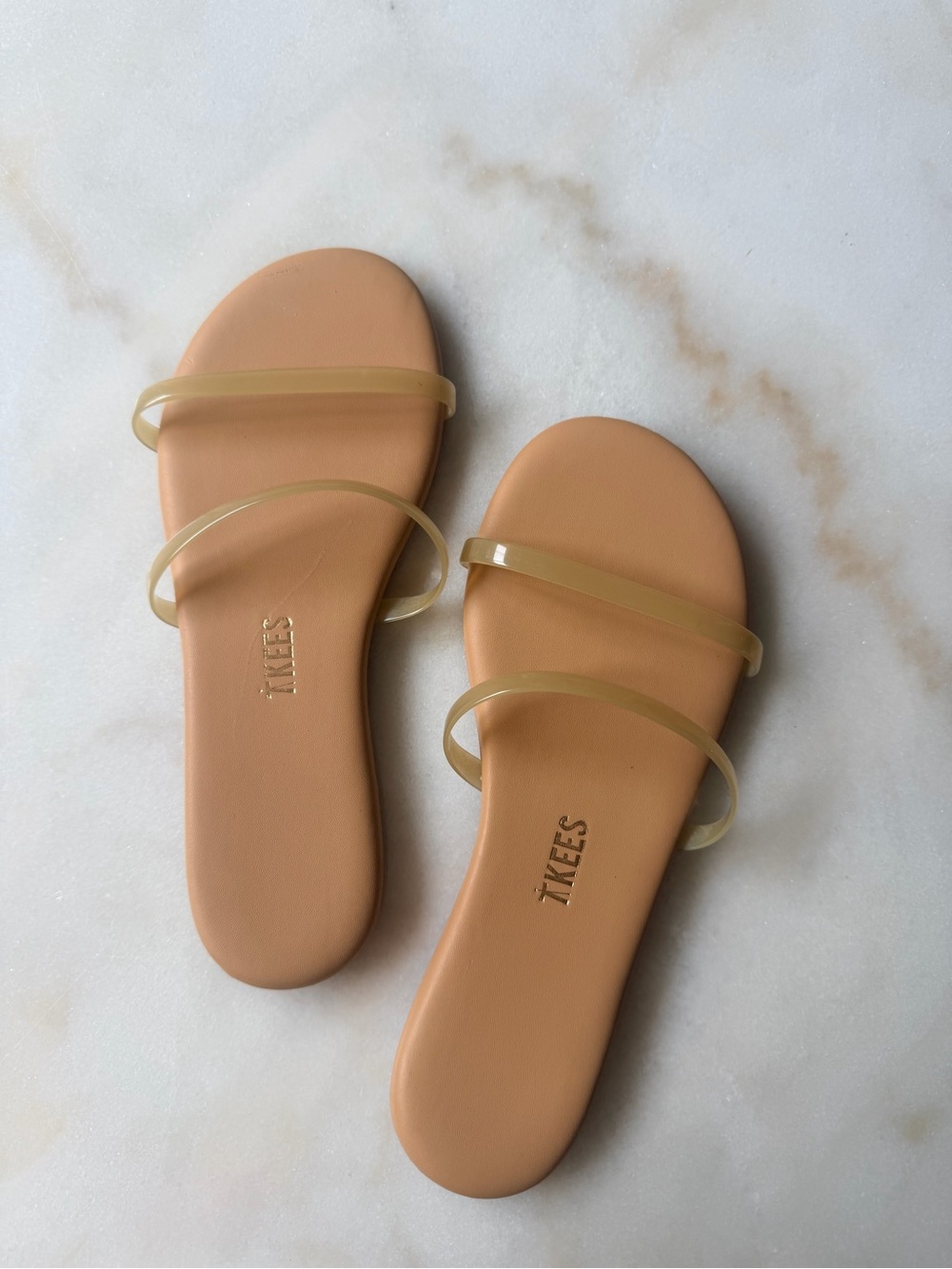 TKEES Nude/Tan Slide Sandals with Translucent thin Straps / SZ 5